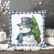 Load image into Gallery viewer, Christmas Pillow Cover, Snowman Christmas Pillow Cover, Rustic Christmas, Holiday Pillow Cover, Farmhouse Decor Pillow, Christmas Porch Decor