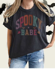 Load image into Gallery viewer, Spooky Babe Halloween or Fall Comfort Colors® Halloween T-Shirt, Women's Varsity Letters T-Shirt