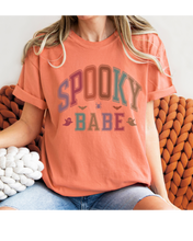 Load image into Gallery viewer, Spooky Babe Halloween or Fall Comfort Colors® Halloween T-Shirt, Women's Varsity Letters T-Shirt