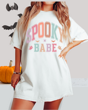 Load image into Gallery viewer, Spooky Babe Halloween or Fall Comfort Colors® Halloween T-Shirt, Women's Varsity Letters T-Shirt