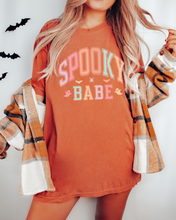 Load image into Gallery viewer, Spooky Babe Halloween or Fall Comfort Colors® Halloween T-Shirt, Women's Varsity Letters T-Shirt