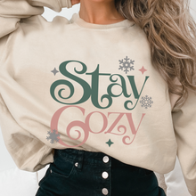 Load image into Gallery viewer, Stay Cozy Winter Women's Sweatshirt, Comfy & Cozy, Gildan Sweatshirt, Ash, White, Sand, Pink or Black Crewneck Sweatshirt