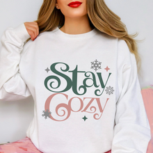 Load image into Gallery viewer, Stay Cozy Winter Women's Sweatshirt, Comfy & Cozy, Gildan Sweatshirt, Ash, White, Sand, Pink or Black Crewneck Sweatshirt