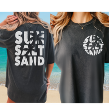 Load image into Gallery viewer, Sun, Salt, Sand Comfort Colors® T-Shirt, Front and Back Retro Design T-Shirt Dress, 1970's Summer Beach Tee