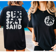 Load image into Gallery viewer, Sun, Salt, Sand Comfort Colors® T-Shirt, Front and Back Retro Design T-Shirt Dress, 1970's Summer Beach Tee