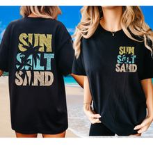 Load image into Gallery viewer, Sun, Salt, Sand Comfort Colors® T-Shirt, Front and Back Retro Design T-Shirt Dress, 1970's Summer Beach Tee