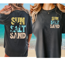 Load image into Gallery viewer, Sun, Salt, Sand Comfort Colors® T-Shirt, Front and Back Retro Design T-Shirt Dress, 1970's Summer Beach Tee