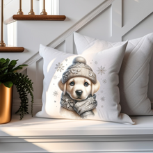 Load image into Gallery viewer, Christmas Pillow Cover, Christmas Puppies Pillow Cover, Cute Holiday Pillow Cover, Christmas Porch Decor