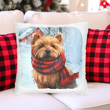 Load image into Gallery viewer, Christmas Pillow Cover, West Highland Terrier, Square Pillow Cover, Terrier in a Tartan Scarf, Holiday Pillow Cover, Holiday Decor Pillow Cover