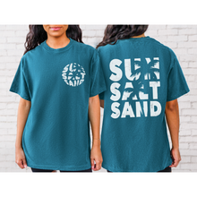 Load image into Gallery viewer, Sun, Salt, Sand Comfort Colors® T-Shirt, Front and Back Retro Design T-Shirt Dress, 1970's Summer Beach Tee