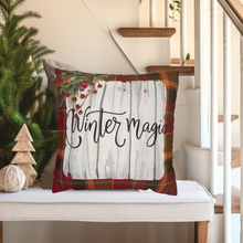Load image into Gallery viewer, Christmas Pillow Cover, Winter Watercolor Owl Pillow Cover, Rustic Christmas, Holiday Porch Decor, Farmhouse Decor Pillow