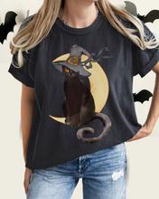 Load image into Gallery viewer, Halloween Comfort Colors® T-Shirt, Watercolor Black Cat Women's Gothic Retro Design T-Shirt
