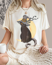 Load image into Gallery viewer, Halloween Comfort Colors® T-Shirt, Watercolor Black Cat Women's Gothic Retro Design T-Shirt