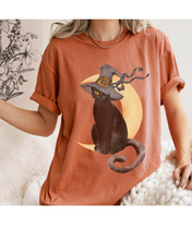Load image into Gallery viewer, Halloween Comfort Colors® T-Shirt, Watercolor Black Cat Women's Gothic Retro Design T-Shirt