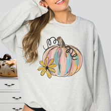 Load image into Gallery viewer, Watercolor Pumpkin Crewneck Sweatshirt Women's Fall Autumn Design Gildan Pullover
