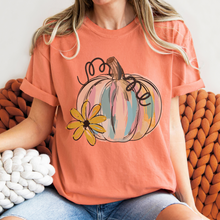 Load image into Gallery viewer, Watercolor Pumpkin Fall Comfort Colors® Hand Drawn Pastel Pumpkin T-Shirt, Women's Shirt