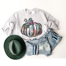 Load image into Gallery viewer, Watercolor Pumpkin Crewneck Sweatshirt Women's Hand Drawn Fall Autumn Design Gildan Pullover