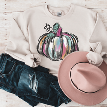 Load image into Gallery viewer, Watercolor Pumpkin Crewneck Sweatshirt Women's Hand Drawn Fall Autumn Design Gildan Pullover