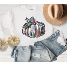 Load image into Gallery viewer, Watercolor Pumpkin Crewneck Sweatshirt Women's Hand Drawn Fall Autumn Design Gildan Pullover