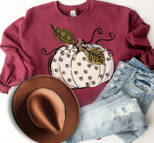 Load image into Gallery viewer, Women's Fall Hand Drawn Pumpkin Design White Pumpkin with Swirls Pullover Sweatshirt