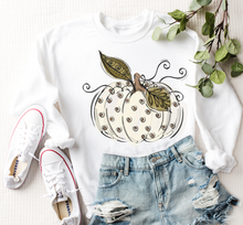 Load image into Gallery viewer, Women's Fall Hand Drawn Pumpkin Design White Pumpkin with Swirls Pullover Sweatshirt