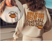 Load image into Gallery viewer, Women's Football Mom Sweatshirt, Funny Retro Front and Back Design Fall Crewneck Pullover