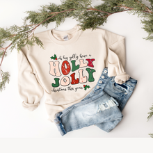 Load image into Gallery viewer, Women's Christmas Holly Jolly Christmas Pullover Sweatshirt, Ash, White, Sand Crewneck, Retro Sweatshirt