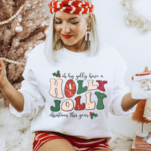 Load image into Gallery viewer, Women's Christmas Holly Jolly Christmas Pullover Sweatshirt, Ash, White, Sand Crewneck, Retro Sweatshirt