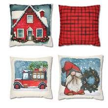 Load image into Gallery viewer, Christmas Pillow Covers, Square Pillow Covers, Cute Christmas Decor Pillowcase Set, Red House, Gnome Truck
