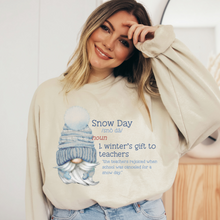 Load image into Gallery viewer, Snow Day Sweatshirt or T-Shirt Teacher Gnome Snow Day Funny Sweatshirt, Teacher Winter Snow Gift, Crewneck Sweatshirt Cute Pastel Design