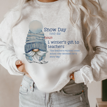 Load image into Gallery viewer, Snow Day Sweatshirt or T-Shirt Teacher Gnome Snow Day Funny Sweatshirt, Teacher Winter Snow Gift, Crewneck Sweatshirt Cute Pastel Design