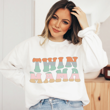 Load image into Gallery viewer, Groovy Twin Mama Sweatshirt - Retro Mommy Gift, Pregnancy Announcement, Mother Of Twins, New Mom To Be Gift - Unisex Crewneck Sweatshirt