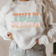 Load image into Gallery viewer, Groovy Twin Mama Sweatshirt - Retro Mommy Gift, Pregnancy Announcement, Mother Of Twins, New Mom To Be Gift - Unisex Crewneck Sweatshirt
