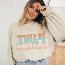 Load image into Gallery viewer, Groovy Twin Mama Sweatshirt - Retro Mommy Gift, Pregnancy Announcement, Mother Of Twins, New Mom To Be Gift - Unisex Crewneck Sweatshirt
