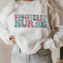 Load image into Gallery viewer, Registered Nurse Sweatshirt, Nurse Shirts, Graduation Gift, Nursing School, Nurses Week Appreciation, RN, Crewneck Sweatshirt Retro Design