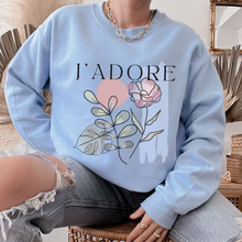 Load image into Gallery viewer, Women's J'Adore Valentine's Unisex Crewneck Sweatshirt Minimalist Abstract Valentine Design in Soft Pink, Light Blue and White