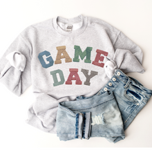Load image into Gallery viewer, Game Day Football Crewneck Sweatshirt Unisex Football Faux Embroidered Letters Pullover Fall Women's Football Trendy Cozy Gildan Sweatshirt