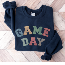 Load image into Gallery viewer, Game Day Football Crewneck Sweatshirt Unisex Football Faux Embroidered Letters Pullover Fall Women's Football Trendy Cozy Gildan Sweatshirt