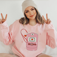 Load image into Gallery viewer, Be Mine Valentine's Retro Flip-Phone Unisex Heavy Blend™ Crewneck Sweatshirt in Pink or White Cute Valentine Pullover