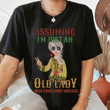 Load image into Gallery viewer, Assuming I'm Just An Old Lady Unisex Comfort Colors® T-shirt, Women's Retro, Funny T-Shirt, Black, Pepper Grey or White