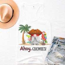 Load image into Gallery viewer, Ahoy Gnomies T Shirt or Sweatshirt Women's White Retro Vintage Beach Tee or Racer-Back Tank July 4th Tee Cute Summer Vacation Shirt