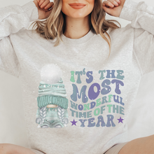 Load image into Gallery viewer, Christmas Gnome Sweatshirt Fall Pullover Ash or White Cozy Soft Sweatshirt Retro Most Wonderful Time Cute Gnome in Sweater Cap