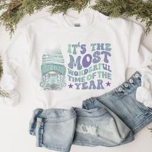 Load image into Gallery viewer, Christmas Gnome Sweatshirt Fall Pullover Ash or White Cozy Soft Sweatshirt Retro Most Wonderful Time Cute Gnome in Sweater Cap