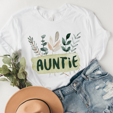 Load image into Gallery viewer, Women's Auntie Crewneck Sweatshirt or T-Shirt Pretty Hand-Drawn Watercolor Auntie Design Gift for Aunt Shirt