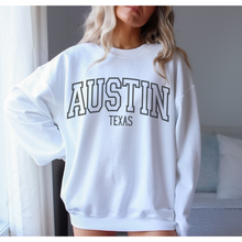 Load image into Gallery viewer, Austin Texas Crewneck Sweatshirt, Varsity Design, Texas Pullover, Trendy, Oversize Varsity Letters Pullover