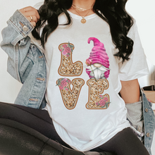 Load image into Gallery viewer, Glittery-Look Gnome Valentine's Day T-Shirt in White or Pink Bella Canvas T-Shirt Unisex Valentine's Gift Cute Faux Glitter T-shirt