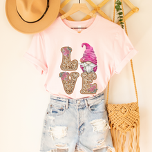 Load image into Gallery viewer, Glittery-Look Gnome Valentine's Day T-Shirt in White or Pink Bella Canvas T-Shirt Unisex Valentine's Gift Cute Faux Glitter T-shirt