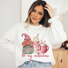 Load image into Gallery viewer, Be My Valentine Gnome and Coffee Valentine's Day T-Shirt in White or Pink T-Shirt or Crewneck Sweatshirt Valentine's Gift