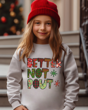 Load image into Gallery viewer, Better Not Pout Youth Crewneck Sweatshirt, Cute Kids Christmas Crewneck Pullover