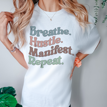 Load image into Gallery viewer, Breathe Hustle Manifest Repeat Tee, 70's Comfort Colors® T-shirt, Spring1970's Retro Design T-Shirt in Five Colors, Trendy Summer Seventies Tee
